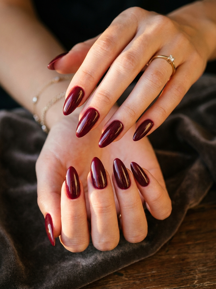 Burgundy Almond Nails